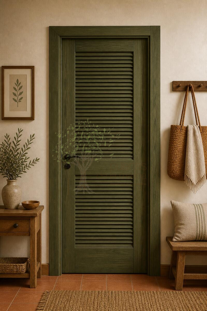 puerta mallorquina teñida en verde viejo