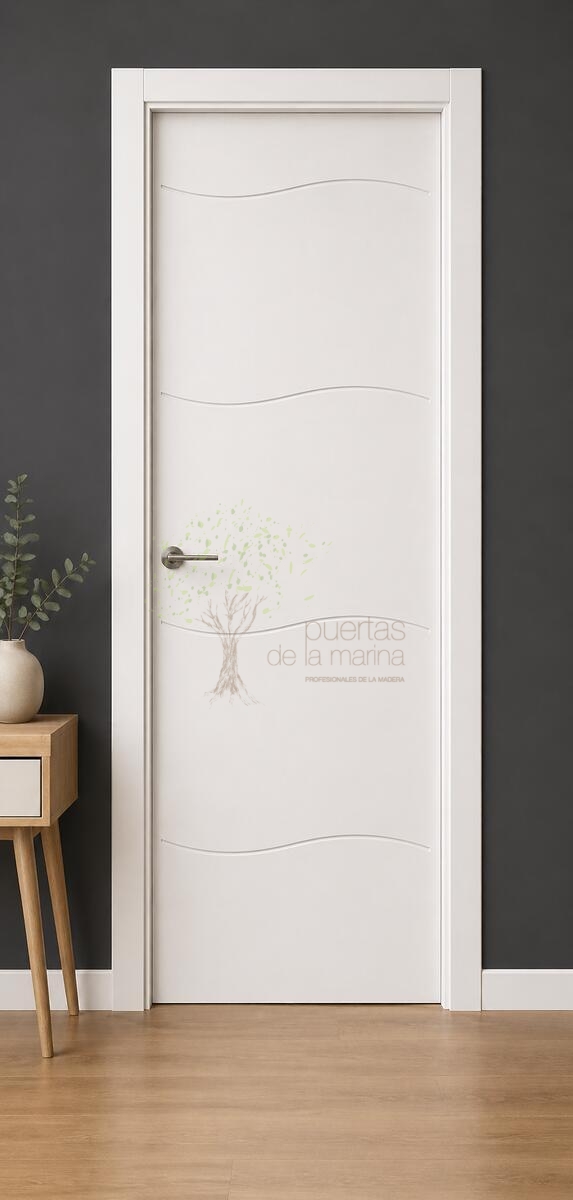 puerta lacada blanca lisa con dibujo en forma de ola