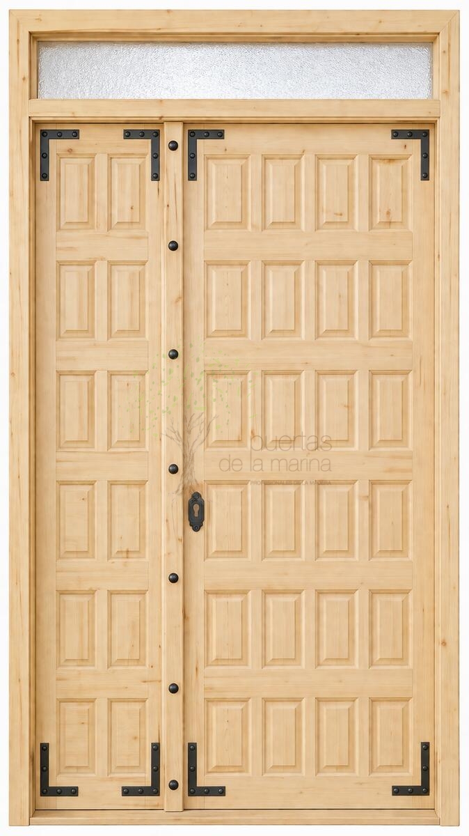 puerta de entrada de madera estilo castellano con montante enrecallada