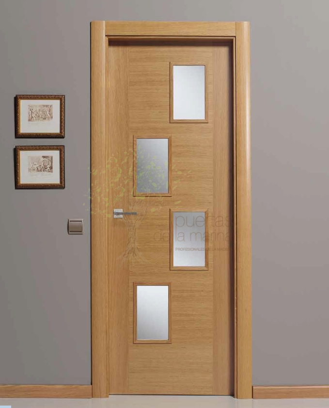 puerta interior lisa cabado roble con 4 vidrieras