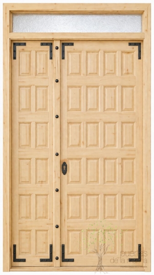 puerta de entrada de madera estilo castellano con montante enrecallada