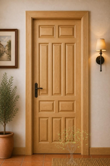 puerta interior 10 cuadros madera pino acabada nogal